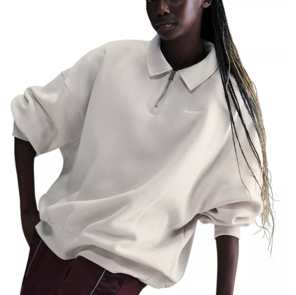 Nike Sportswear Phoenix Fleece Oversized Polo Sweatshirt Cream - Picture 2 of 9